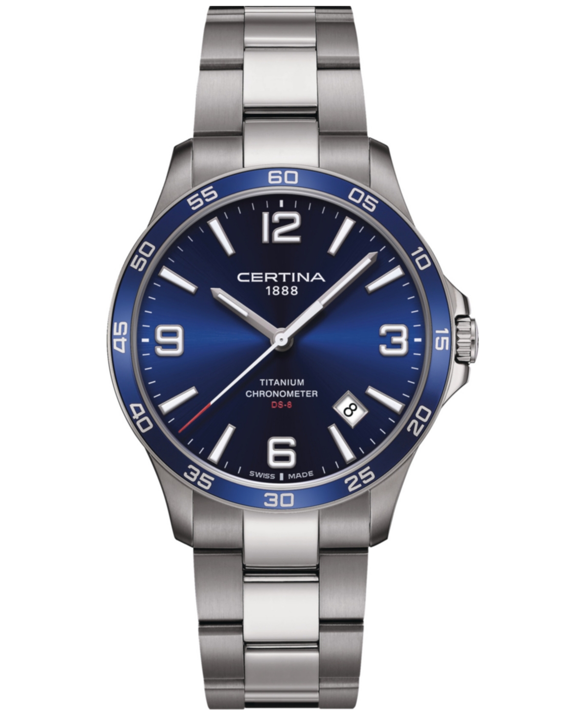 Certina Men's Swiss Ds-8 Titanium Bracelet Watch 42mm In Blue
