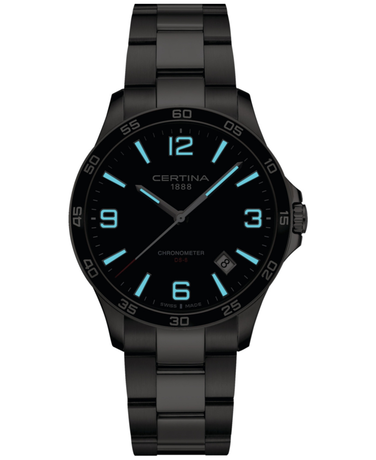 Shop Certina Men's Swiss Ds-8 Stainless Steel Bracelet Watch 42mm In Black