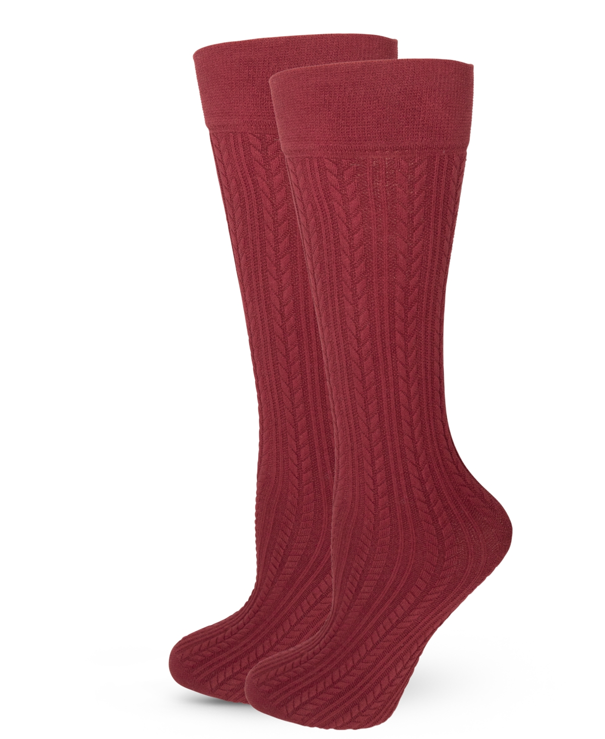 Women's Weave Knitted Knee-High Socks - Burgundy