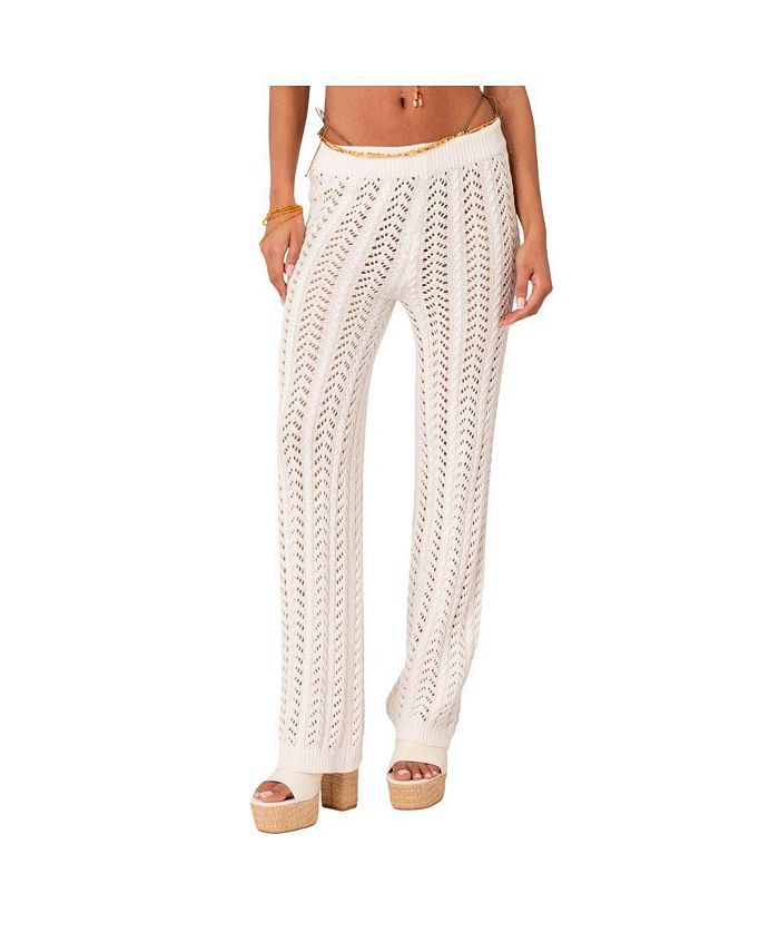 Edikted Women's Crochet Long Pants With Elastic Waistband Macy's