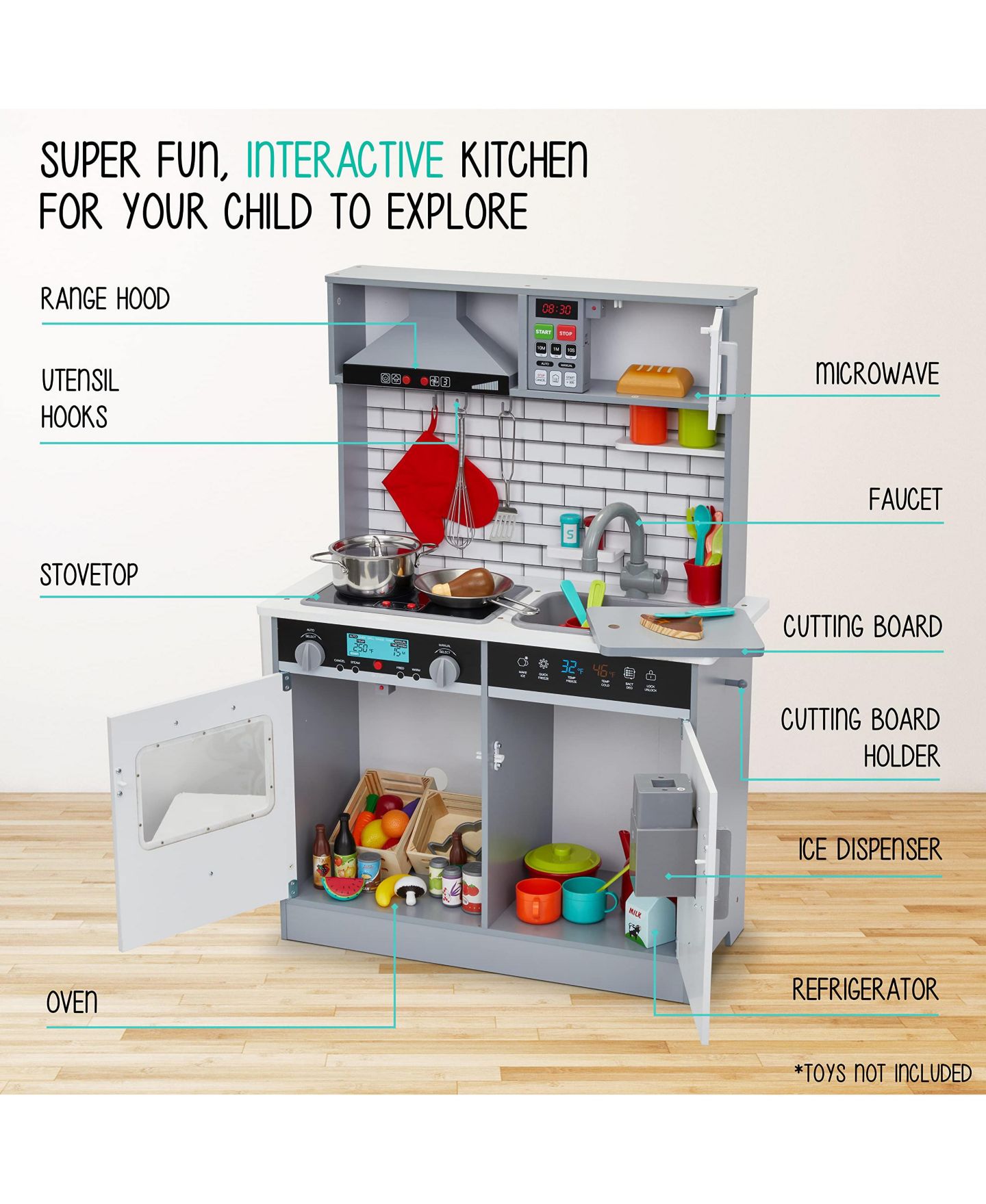 Детские игрушки Lil' Jumbl Wooden Freestanding 9-Piece Kitchen Set, Ages 3+ — фото 3