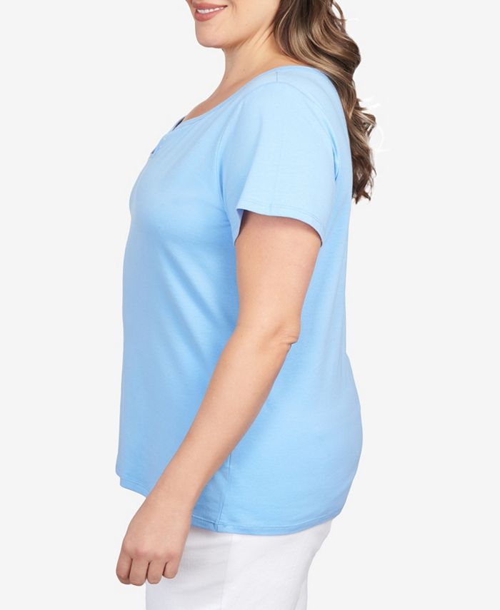 HEARTS OF PALM Plus Size Pretty in Paisley Solid Stretch Short Sleeve