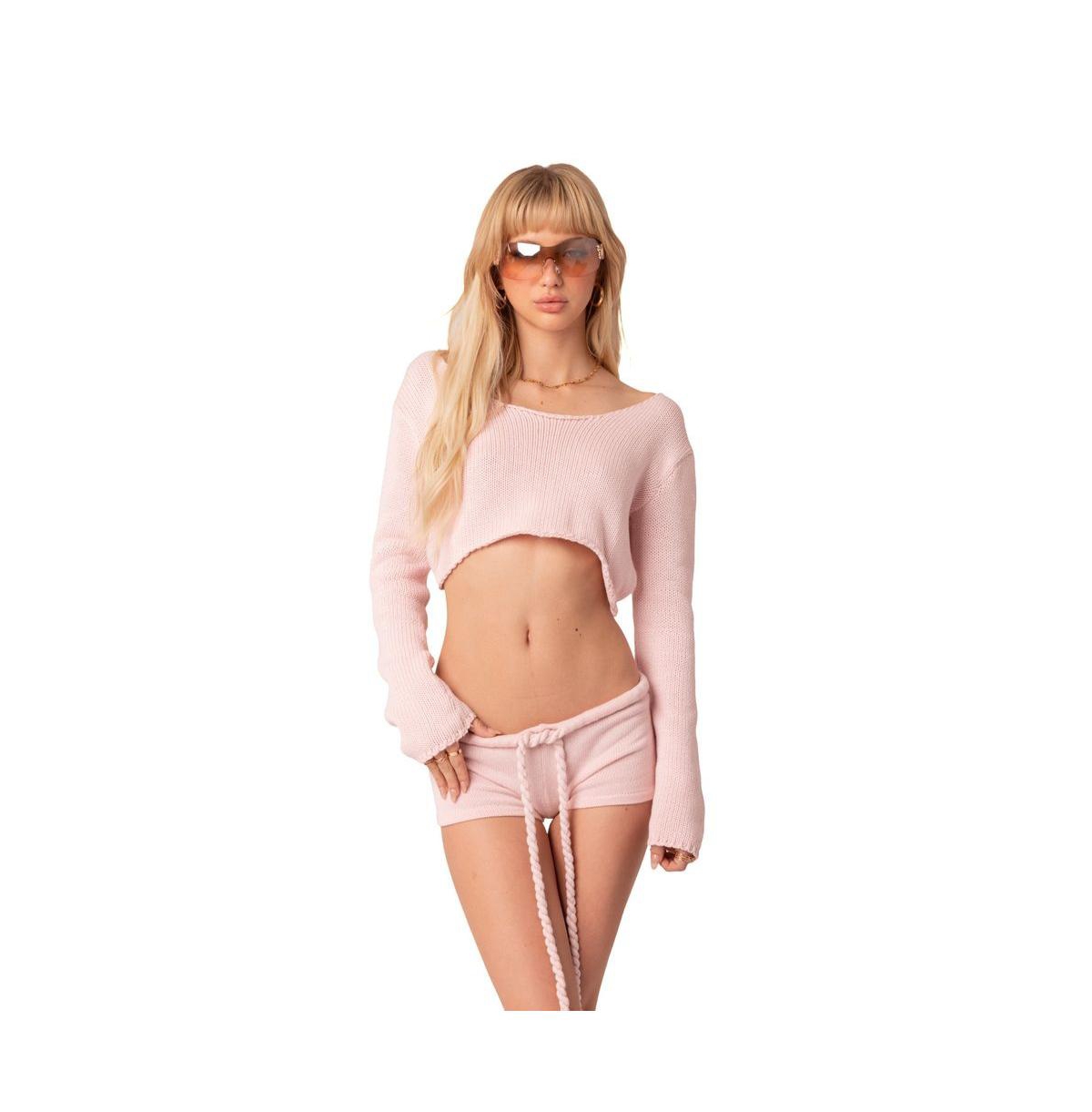 Shop Edikted Women's Cropped Knit Top In Light Pink