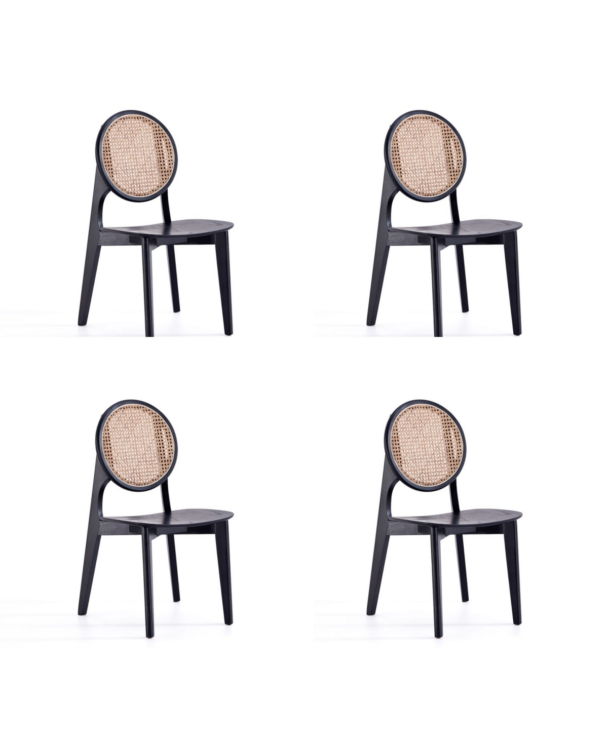 Manhattan Comfort Versailles 4-piece Round Ash Wood And Natural Cane Dining Chair In Black And Natural Cane