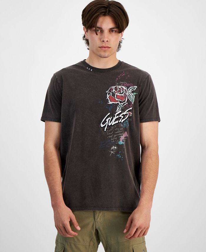 Guess Men's Short Sleeve Graffiti Rose T-Shirt