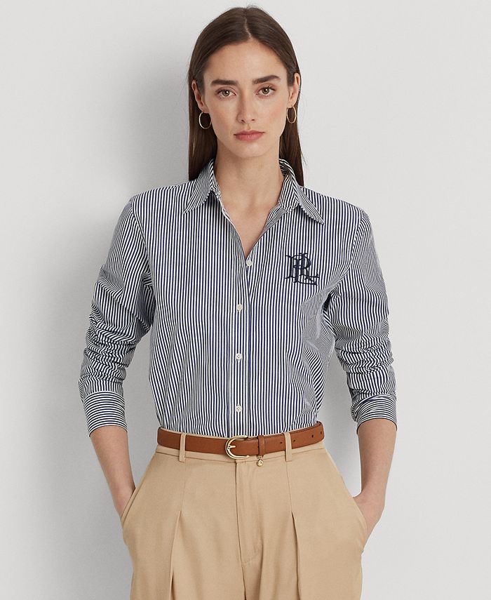 Lauren Ralph Lauren Women's Striped Cotton Broadcloth Shirt - Macy's