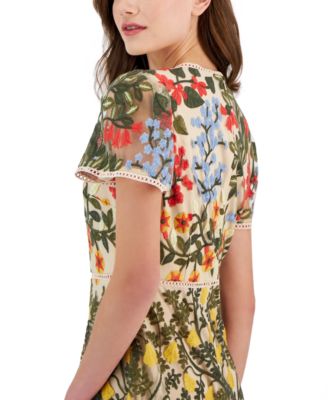 green emerald velvet dress Tahari ASL TLMU9WD703 - Short Embroidered A-Line Dress