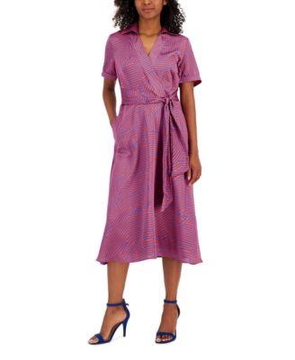 Tahari ASL Women s Faux Wrap Tie Waist Midi Dress Macy s