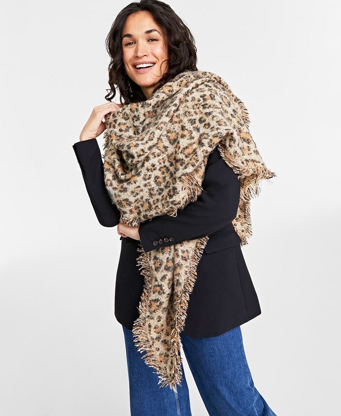 on 34th Women's Sequin Leopard-Print Blanket Wrap Scarf, Created for Macy's - Neutral