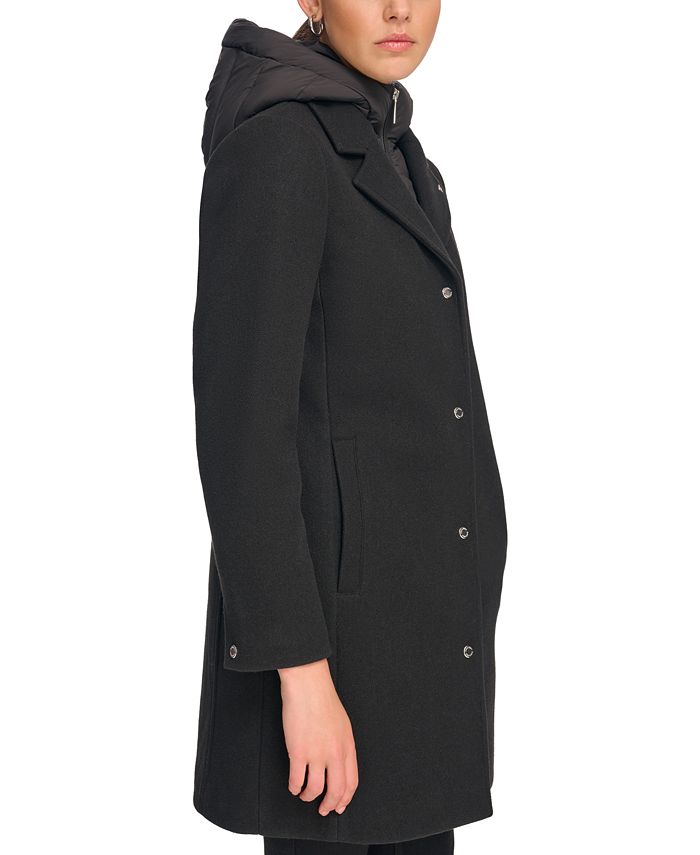 Calvin Klein Women's Hooded Bibbed Mixed Media Coat Macy's
