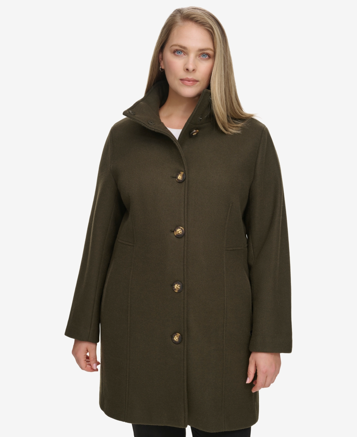 Shop Calvin Klein Womens Plus Size Walker Coat, Created For Macys In Olive