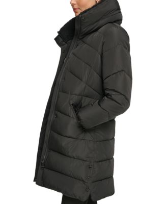 Women's Faux-Sherpa Collar Hooded Stretch Puffer Coat, Created for Macy's