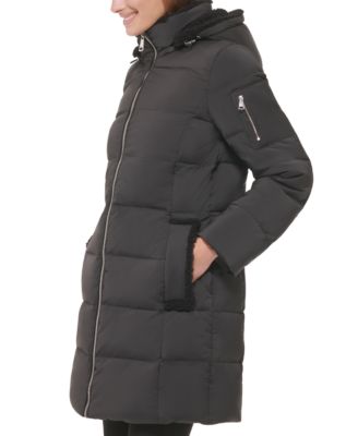 Women's Sherpa-Trimmed Hooded Down Puffer Coat