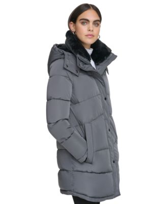 Women's Faux-Fur-Trim Hooded Puffer Coat, Created for Macy's