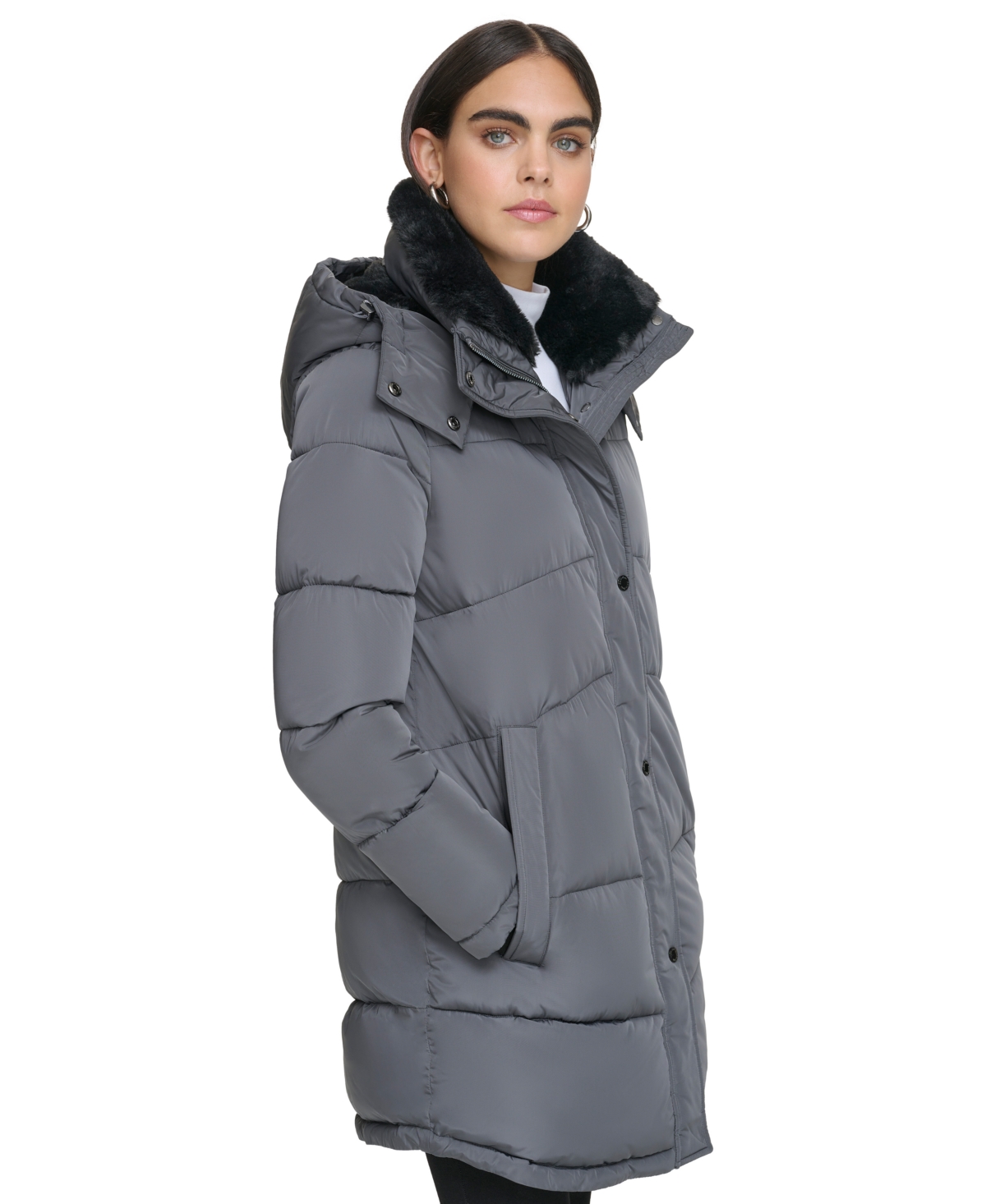 Calvin Klein Women's Faux-Fur-Trim Hooded Puffer Coat, Created for Macy's
