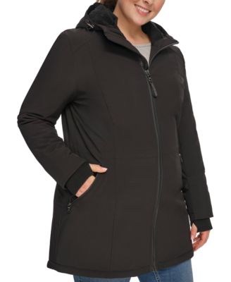 Womens Plus Size Hooded Faux-Fur-Lined Anorak Raincoat, Created for Macys