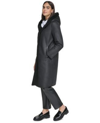 Women's Hooded Faux-Shearling Trim Coat