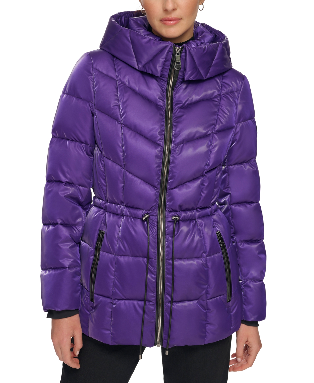 Dkny Women's Shine Hooded Puffer Coat In Purple