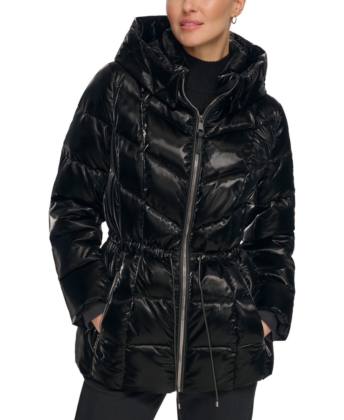 Dkny Women's Shine Hooded Puffer Coat In Black