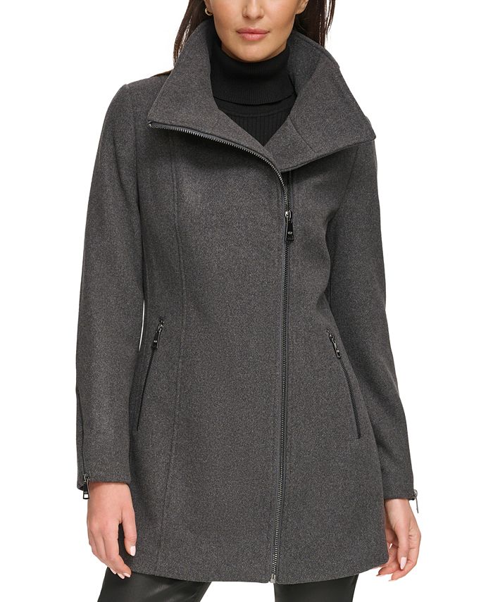 Women Black Asymmetrical Wool Jackets & Coats, Modern Warm Winter