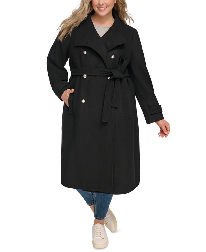 DKNY Women's Plus Size Double-Breasted Belted Coat - Macy's