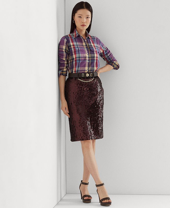 Ralph Lauren Women's Sequined Below the Knee Pencil Cocktail Skirt Black Size Petite Medium
