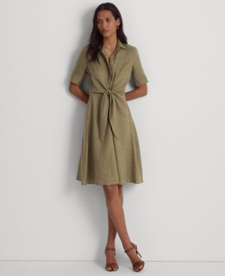 Lauren Ralph Lauren Women's Elbow-length Sleeve Linen Shirtdress - Macy's