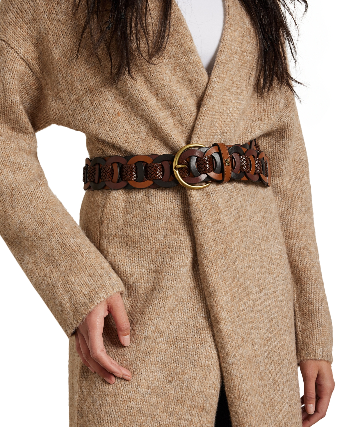 Shop Sam Edelman Women's Casual Woven Linked Genuine Leather Belt In Multi Brown