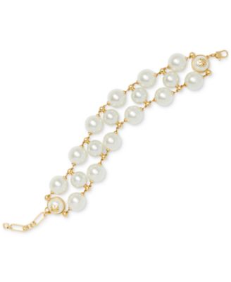 kate spade new york - Gold-Tone Spade Flower Emblem Imitation Pearl Flex Bracelet