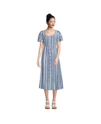 Lands' End Women's Linen Sweetheart Button Front Midi Dress - Macy's