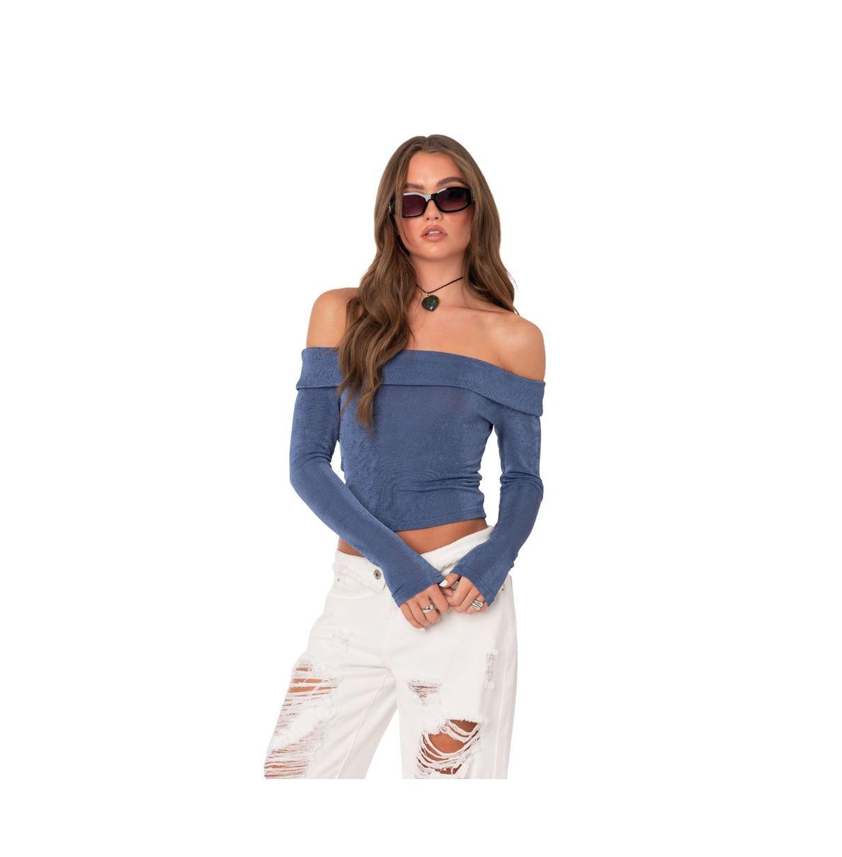 Blue off the sales shoulder long sleeve top
