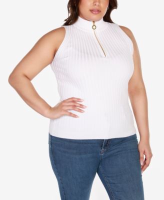 Black Label Plus Size Sleeveless Quarter Zip Sweater