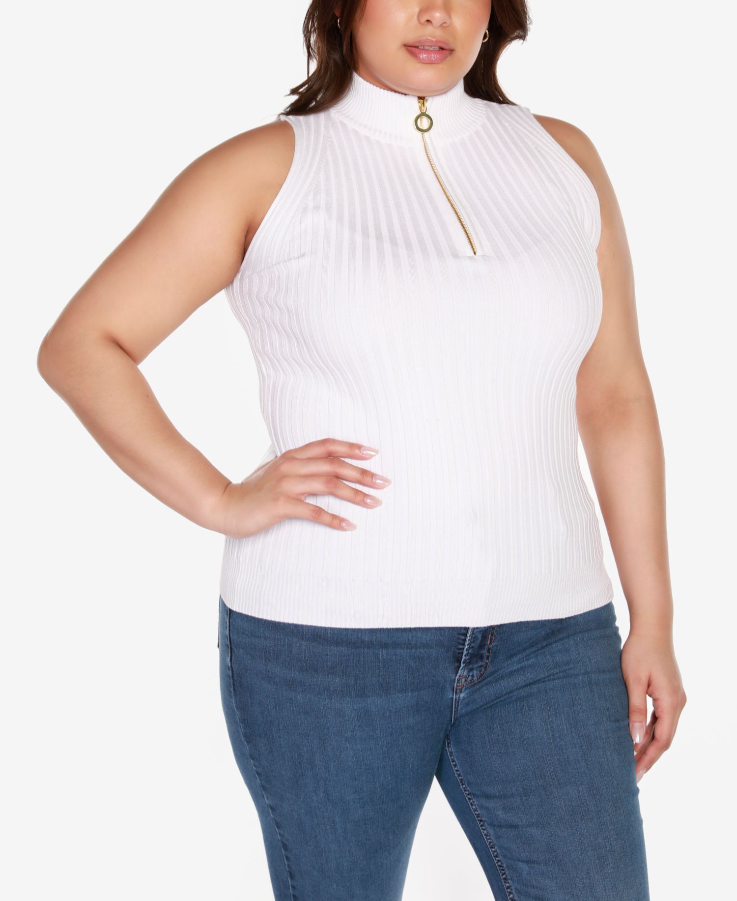 Black Label Plus Size Sleeveless Quarter Zip Sweater