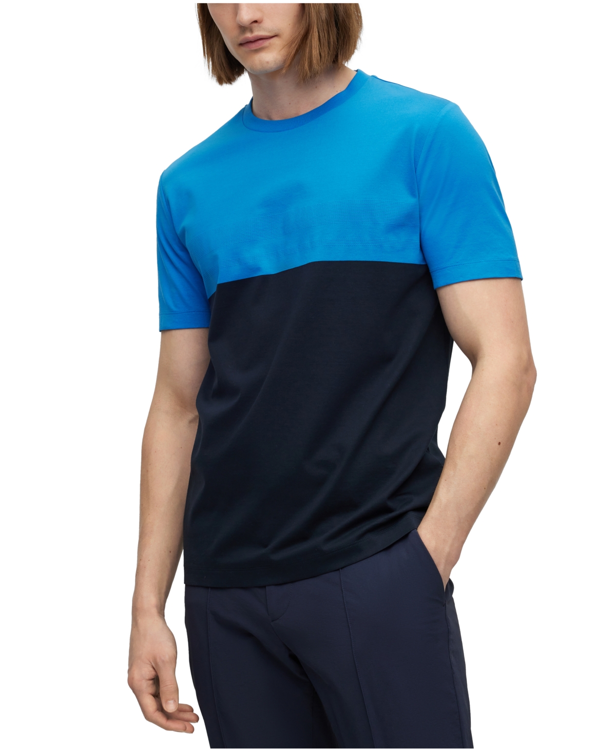 Hugo Boss Boss By  Men's Regular-fit Color-blocked T-shirt In Dark Blue