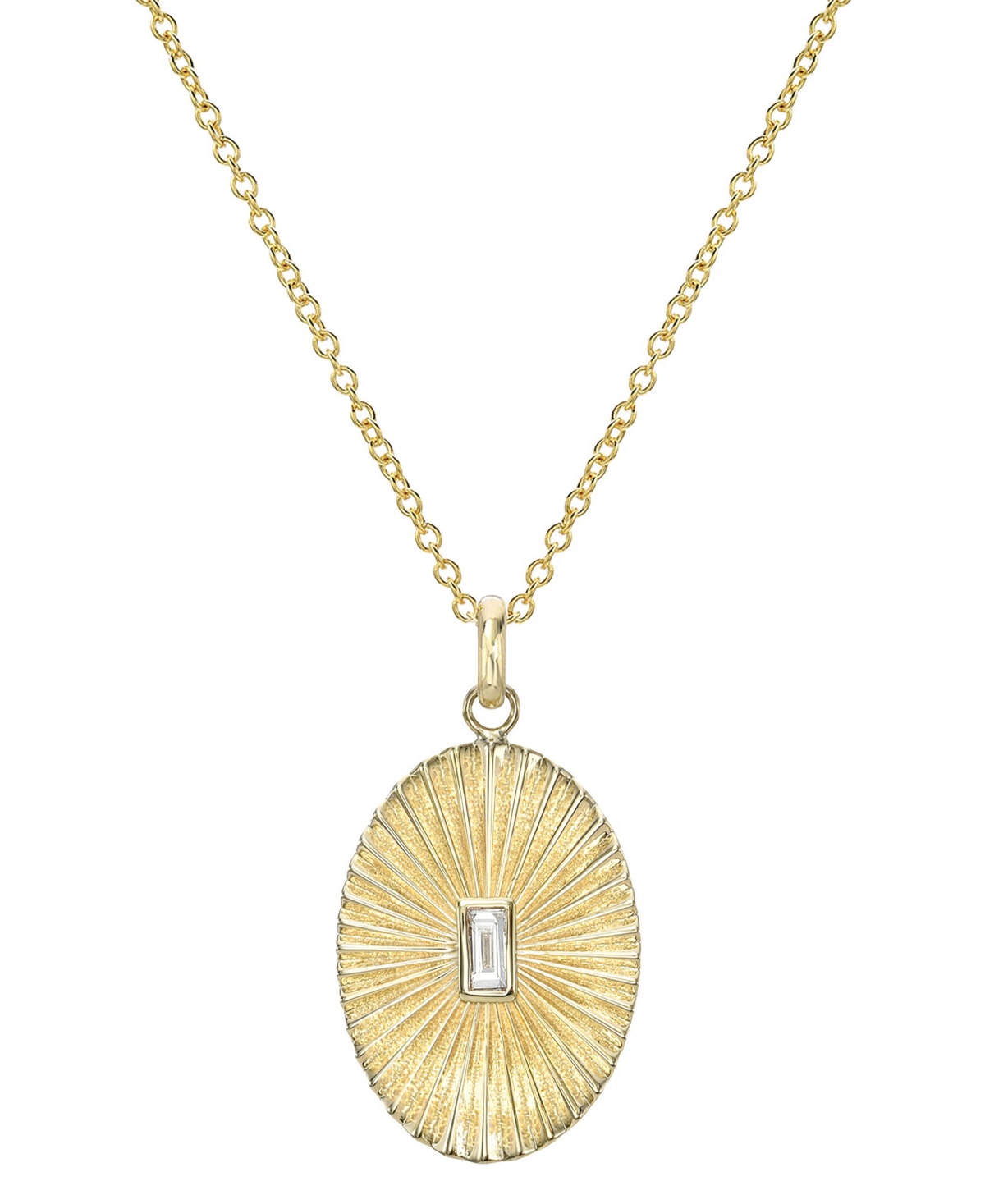 Diamond Baguette Oval Pleated Disc Pendant Necklace (1/10 ct. t.w.) in 14k Gold, 16" + 2" extender - Gold