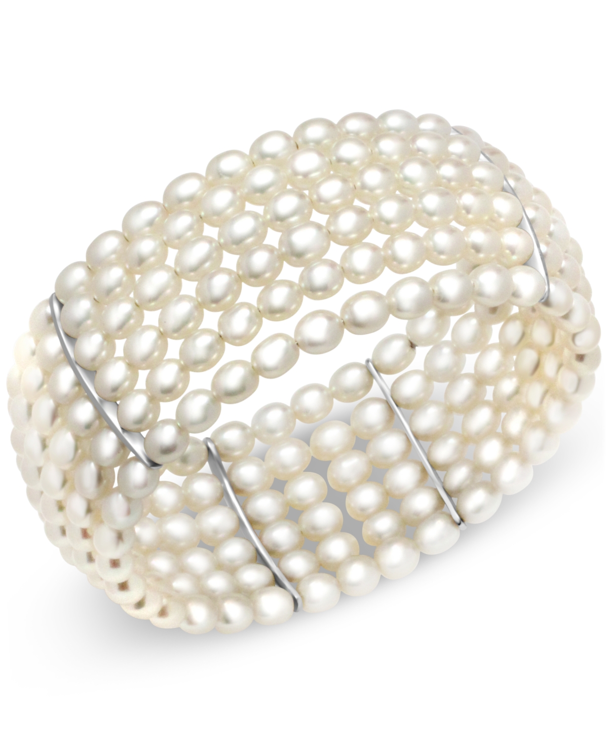 Macy's Cultured Freshwater Pearl (5mm) Multirow Wide Bangle Bracelet In Sterling Silver