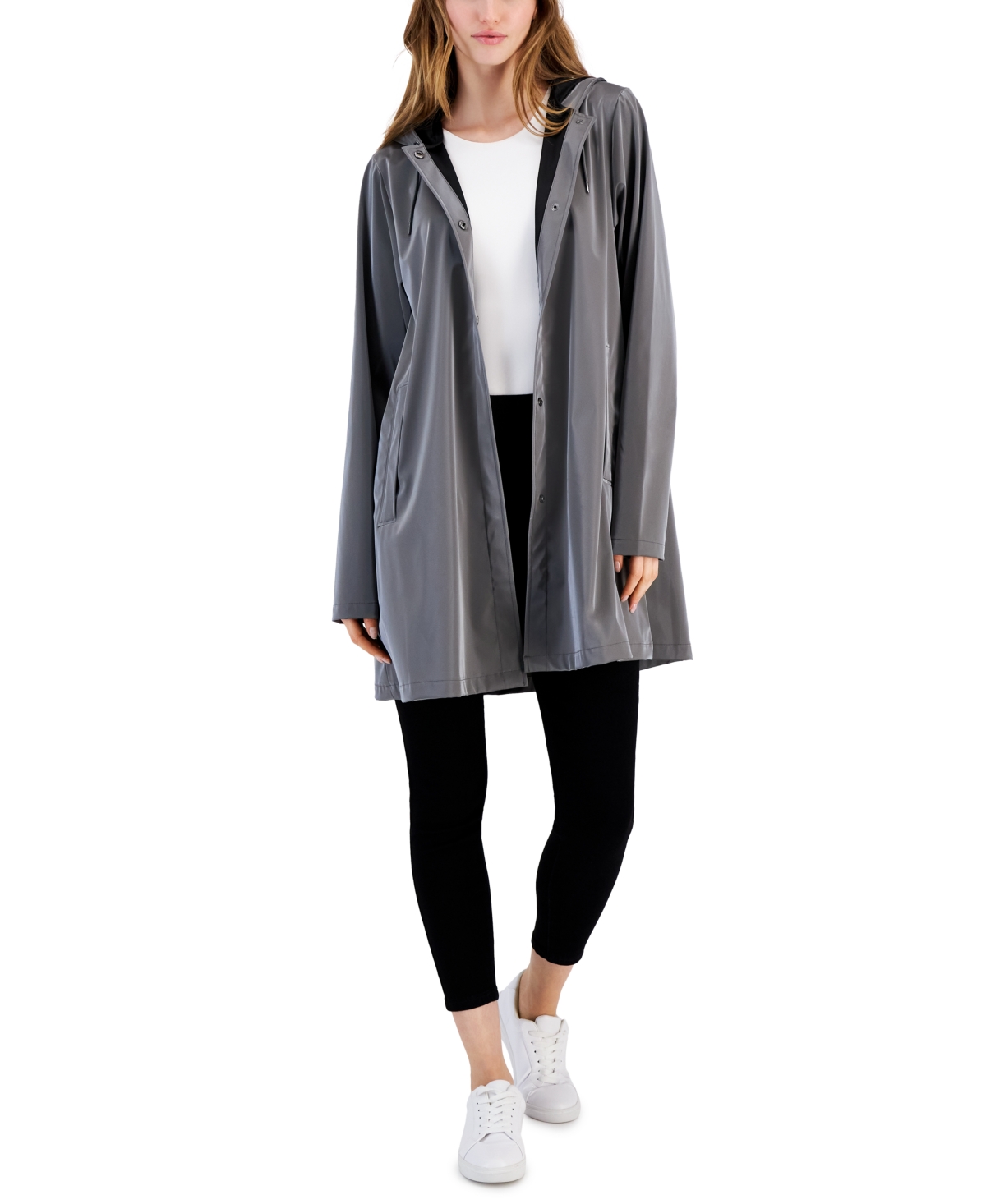 Women's Hooded A-Line Rain Jacket - Metallic Grey