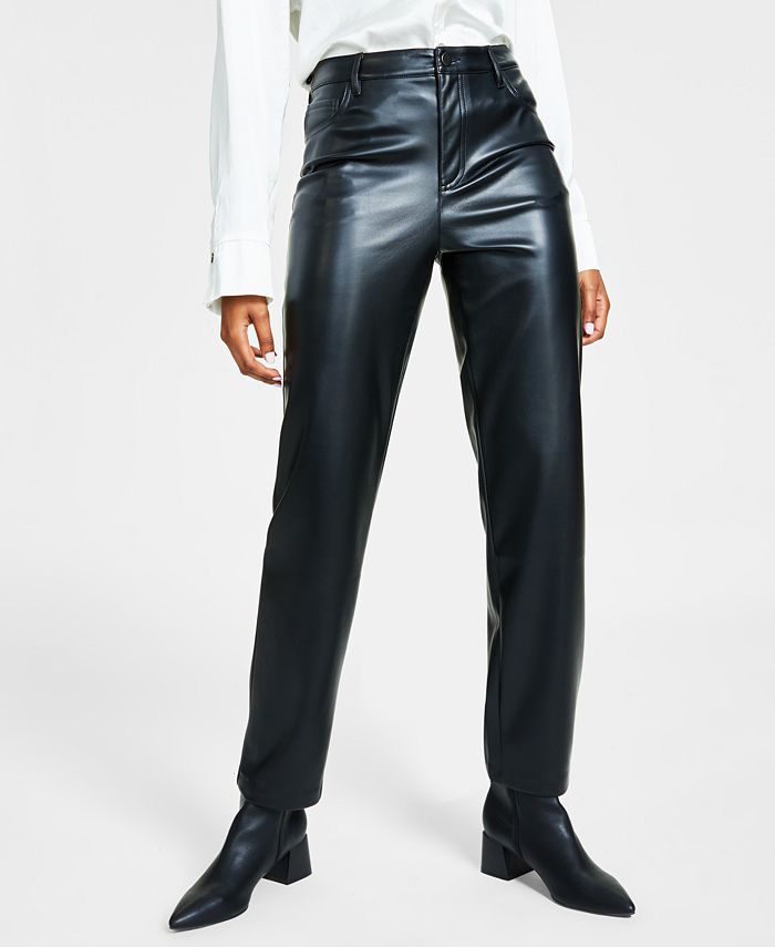 Bar III Women's Faux-Leather Straight-Leg Pants, Created for Macy's ...