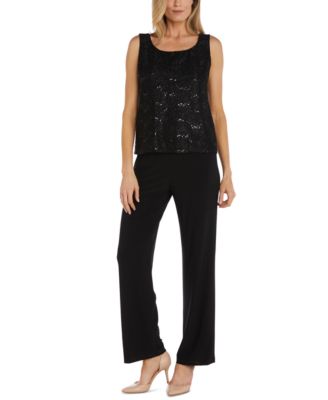 Petite 3-Pc. Sequined-Lace Jacket, Top & Pants