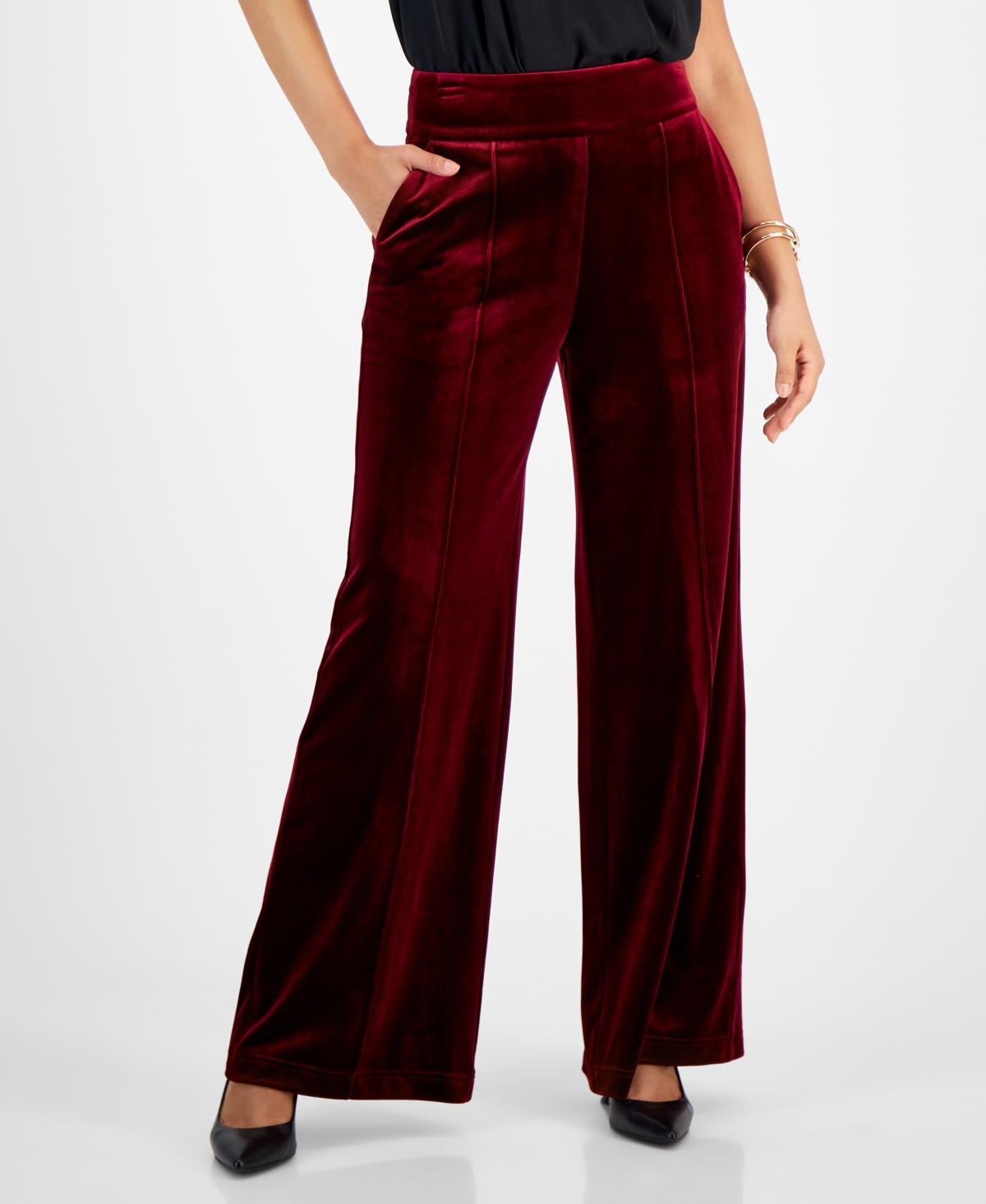 Inc International Concepts Women's High-rise Velvet Wide-leg Pants, Created For Macy's In Port
