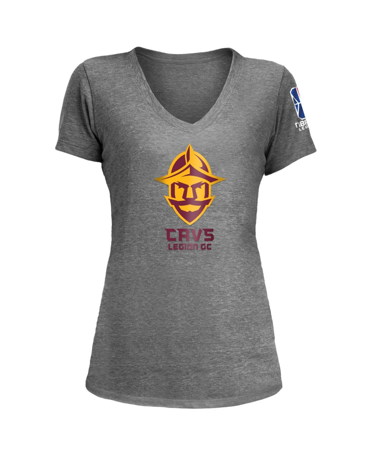 New Era Women's  Heather Gray Cavs Legion Gc Nba 2k League Logo Wordmark Tri-blend V-neck T-shirt