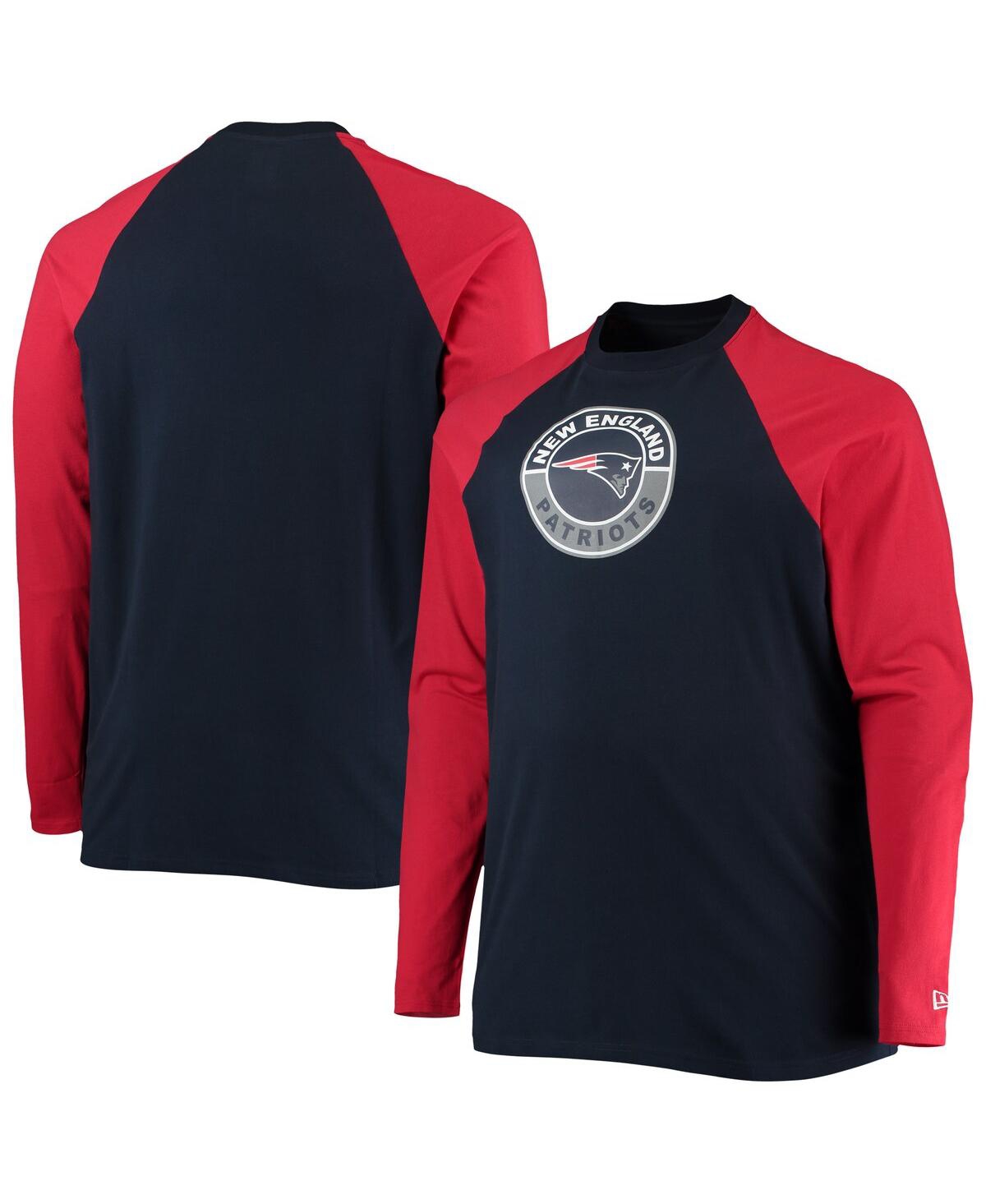 Shop New Era Men's  Navy, Red New England Patriots Big And Tall League Raglan Long Sleeve T-shirt In Navy,red