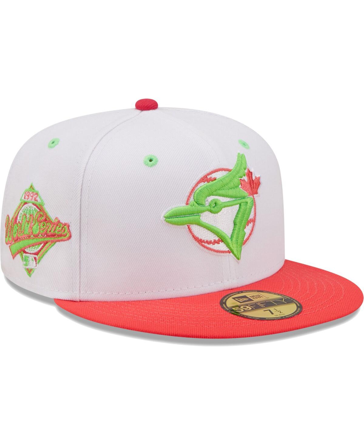 Shop New Era Men's  White, Coral Toronto Blue Jays 1992 World Series Strawberry Lolli 59fifty Fitted Hat In White,coral