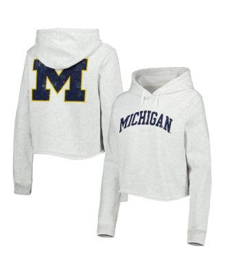 Women's Ash Michigan Wolverines 2-Hit 1636 Cropped Pullover Hoodie