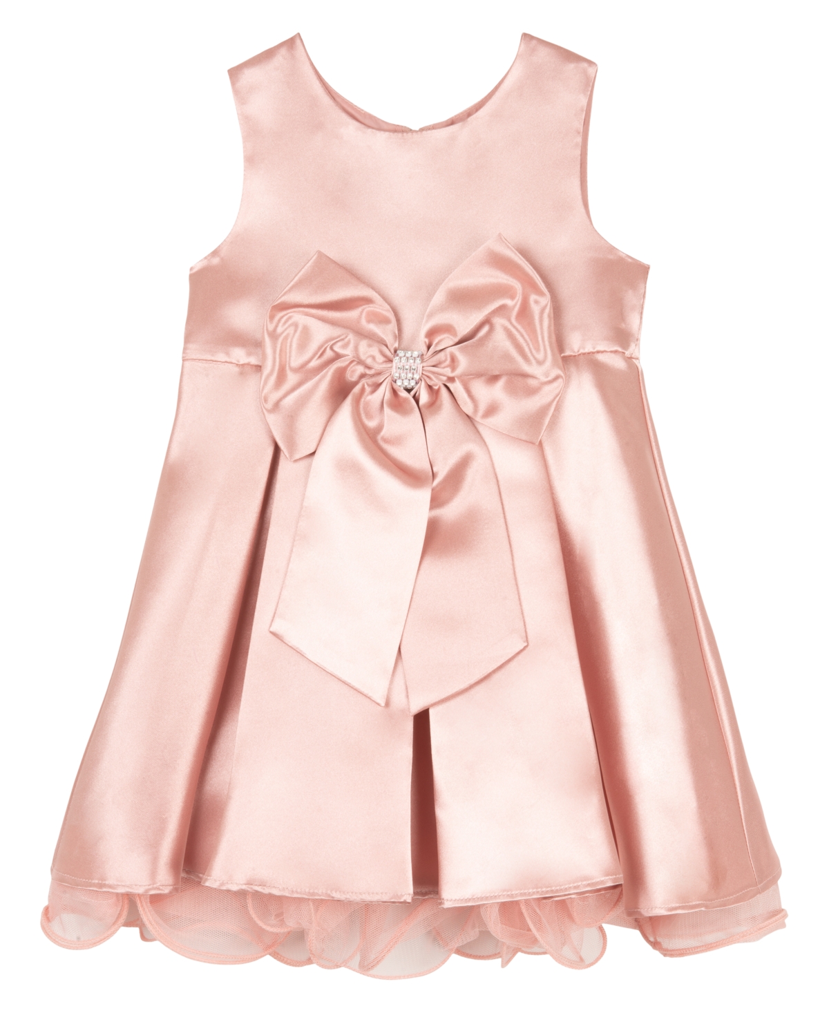 Rare Editions Baby Girls Satin Pleated Dress With Oversized Bow And Mesh Wired Hem Detail In Pink
