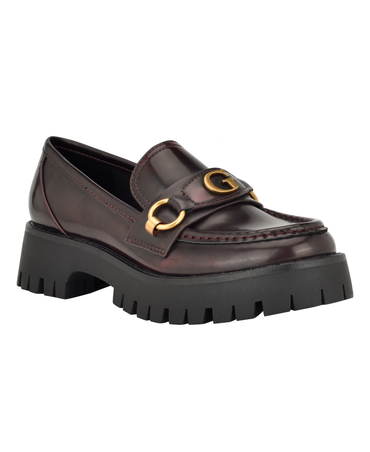 Shop Guess Women's Almost Slip-on Lug Sole Round Toe Bit Loafer In Dark Red