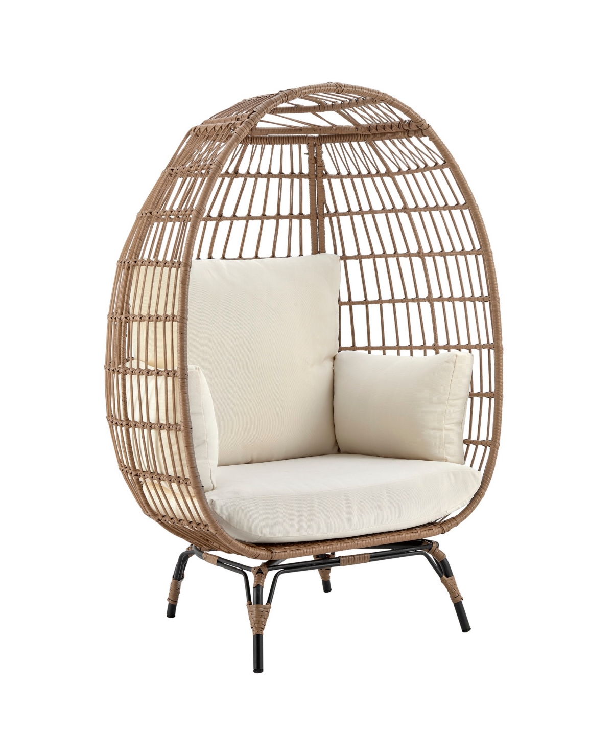 Manhattan Comfort 33.46" Spezia Steel Polyester Upholstered Freestanding Egg Chair In Tan And Cream