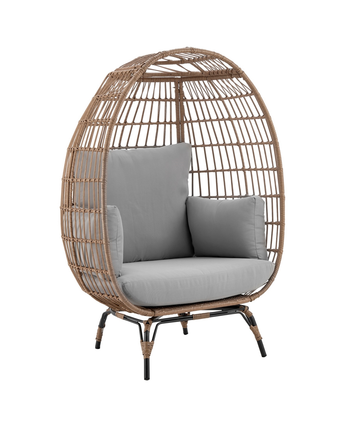 Manhattan Comfort 33.46" Spezia Steel Polyester Upholstered Freestanding Egg Chair In Tan And Gray