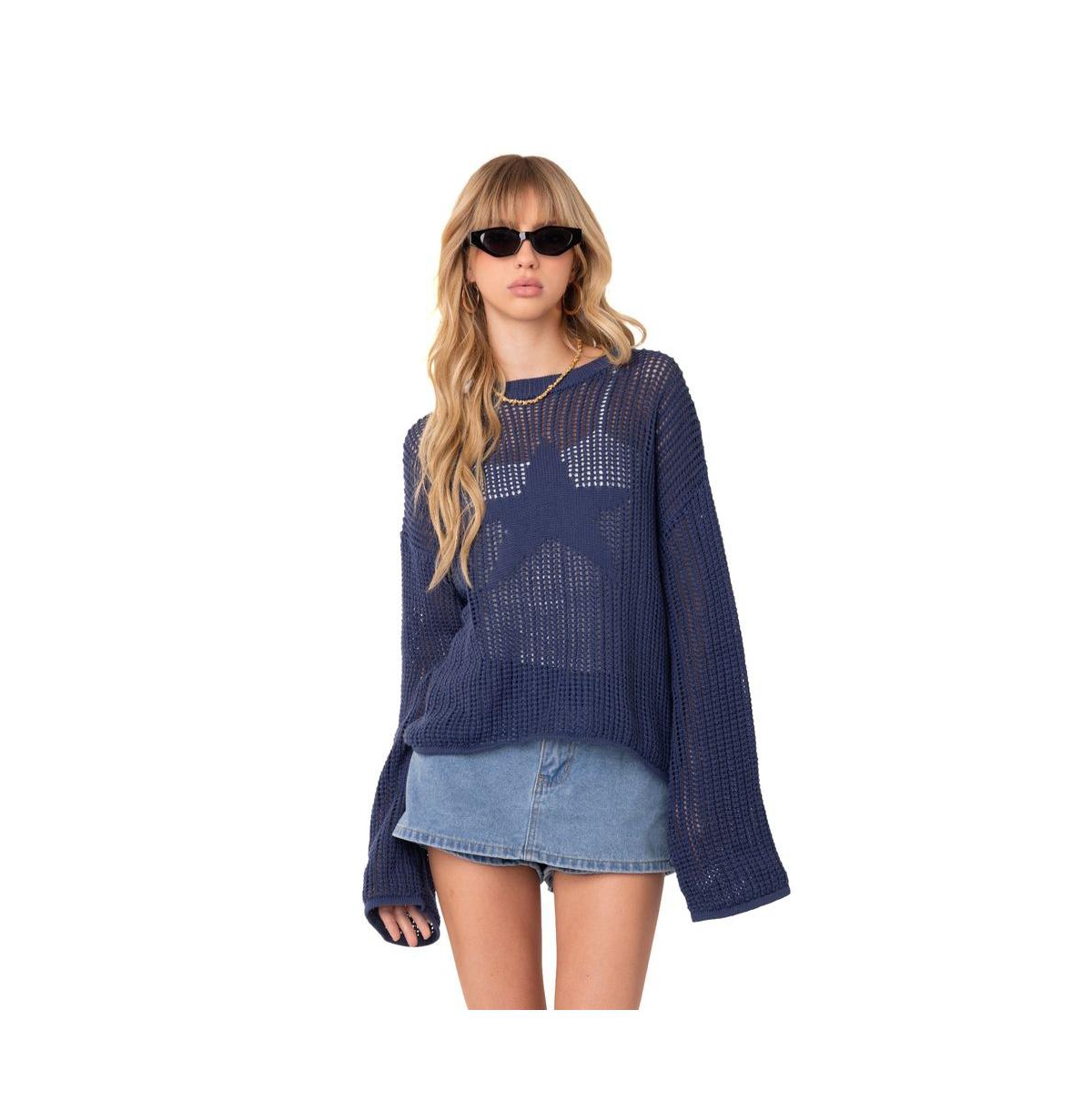 Women's Oversized Sheer Sweater With Star