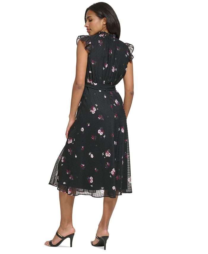 DKNY Women's Floral-Print Clip-Dot Midi Dress - Macy's